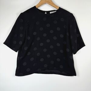 Vintage Jaeger Blouse Women Small Black Polka Dot Keyhole Back Great Britain 90s
